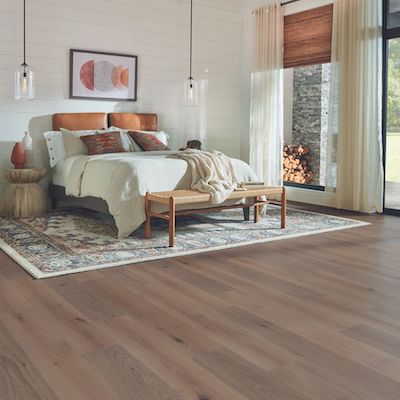 wood look laminate floors in a bright South Carolina bedroom