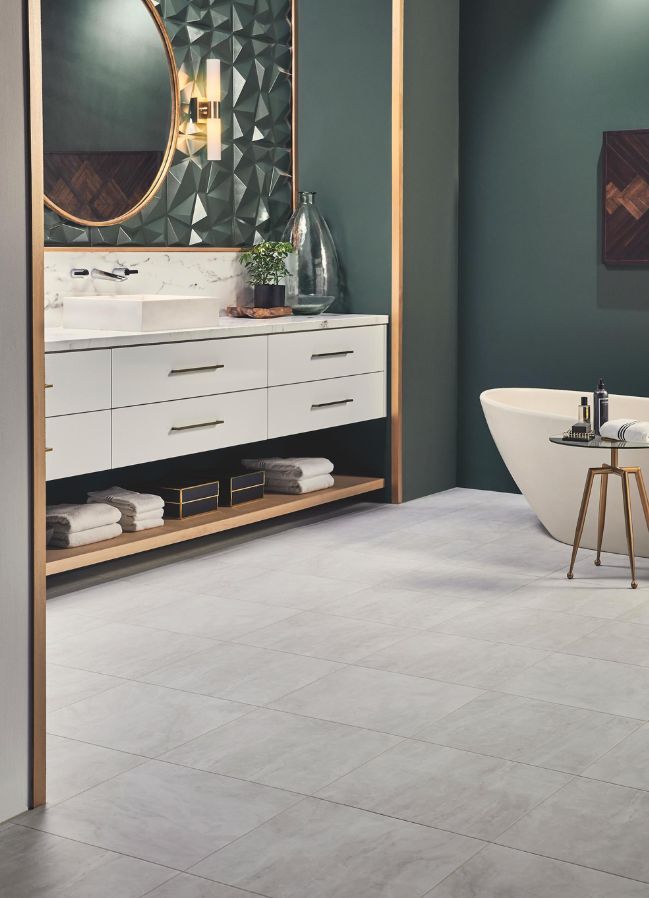 luxury vinyl plank flooring in an elegant bathroom